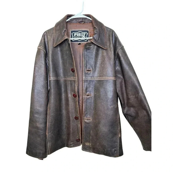 FIRST GENUINE LEATHER MEN’S JACKET SIZE XL Brown - Picture 2 of 14